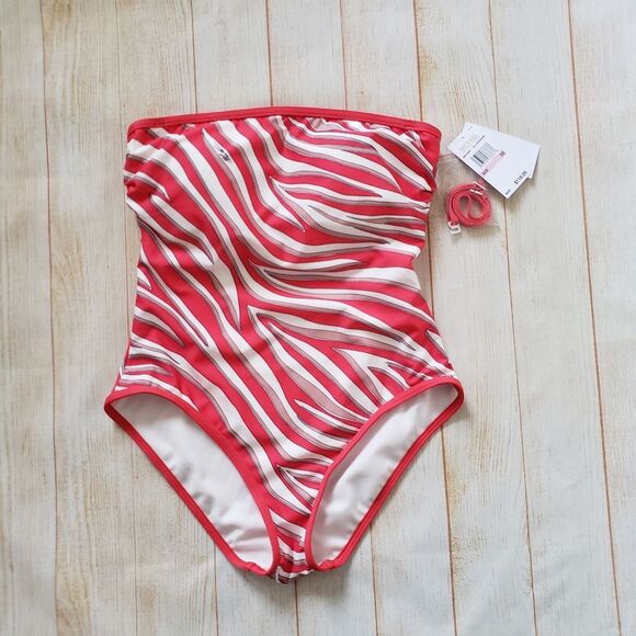 Michael Kors Animal Print Striking Colorful One-Piece Swimsuit Strapless Halter - Picture 1 of 13